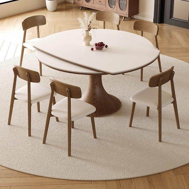 中古风白蜡木纹可伸缩岩板餐桌小蛮腰复古餐桌可变圆桌折叠小户型,住宅家具,岩板餐桌,淘宝优惠券,粉丝福利购,淘宝优惠卷