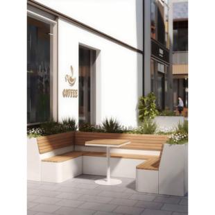 户外不锈钢花箱坐凳组合露台铁艺种植箱座椅景观围栏花槽定制