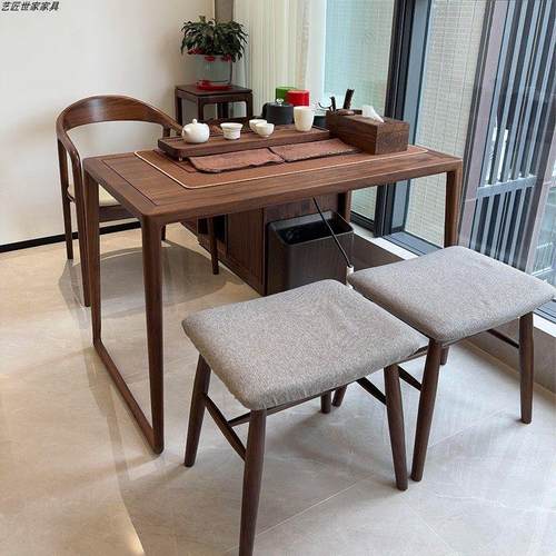 新中式北美黑胡桃木阳台泡茶桌办公室小户型极简现代家用茶台茶几