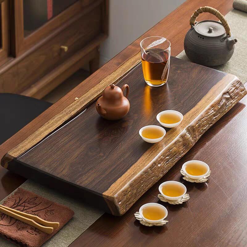 茶盘实木黑檀木茶盘整块原木红木茶盘平板茶海茶托茶具自然边古风