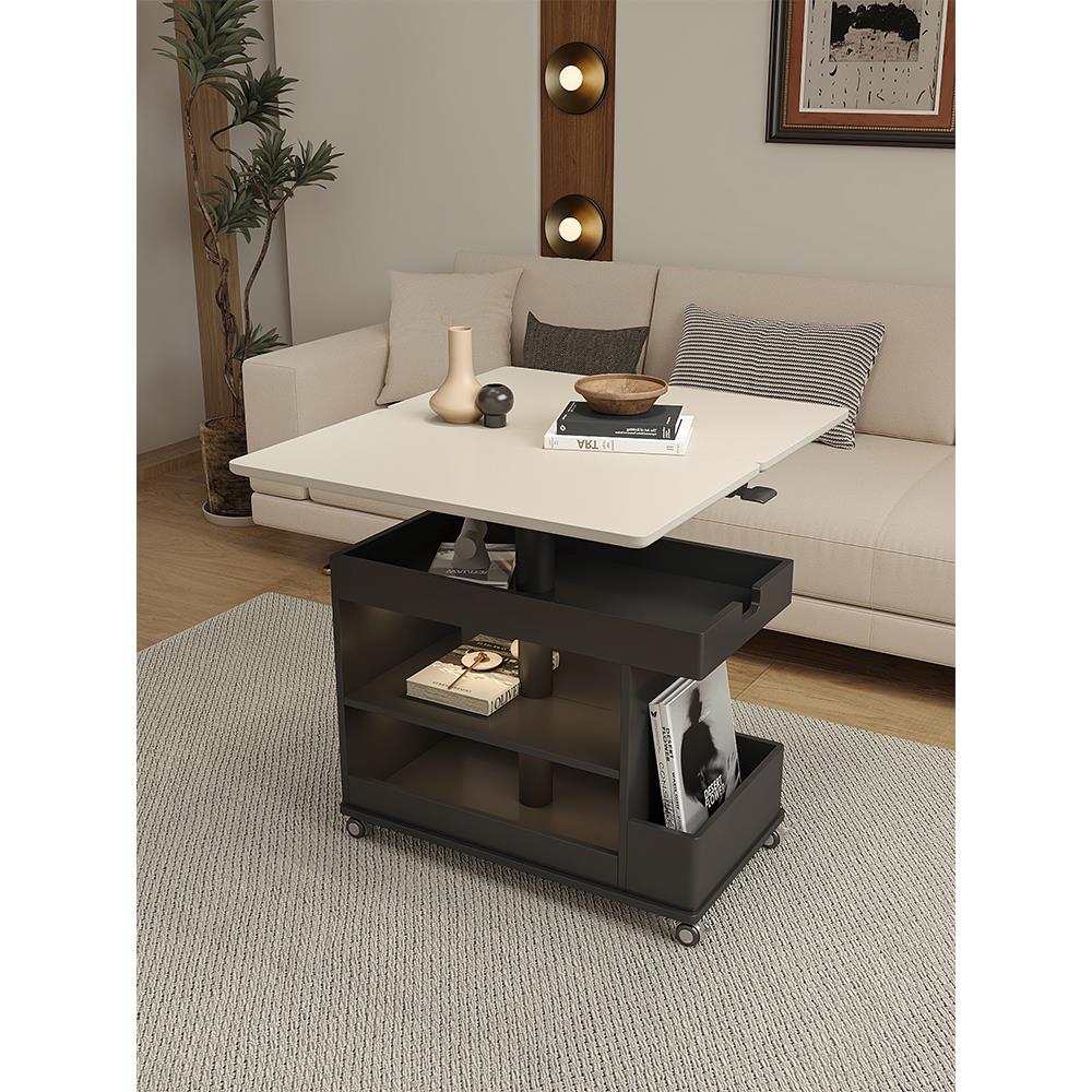 黑白新款可移动升降茶几小户型客厅家用沙发边几茶桌茶几桌置物架