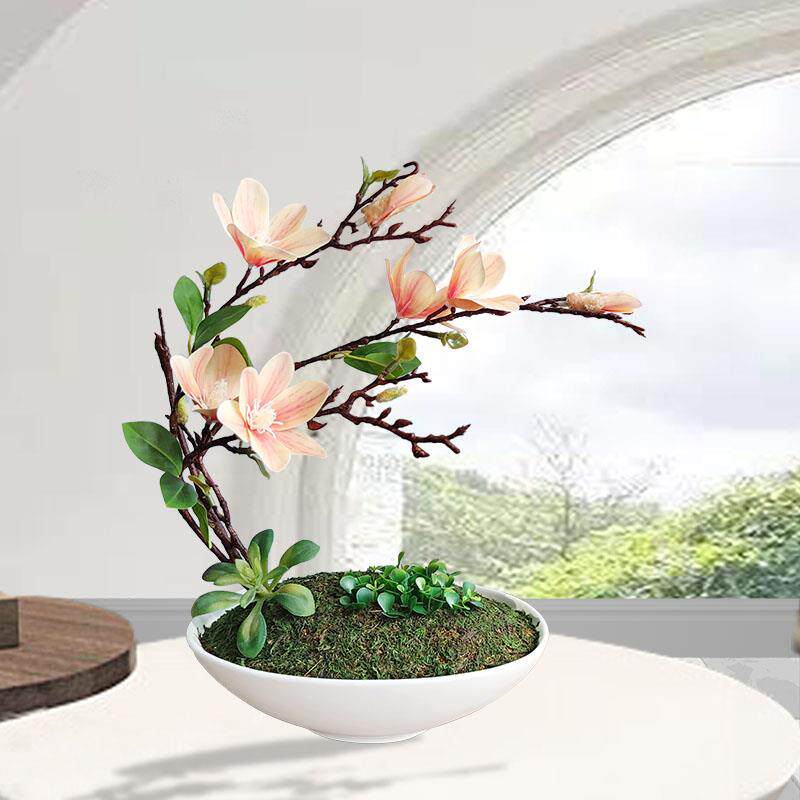 和家高档清新仿真玉兰花白瓷盆套装摆件盆栽轻奢装饰花家居装饰花