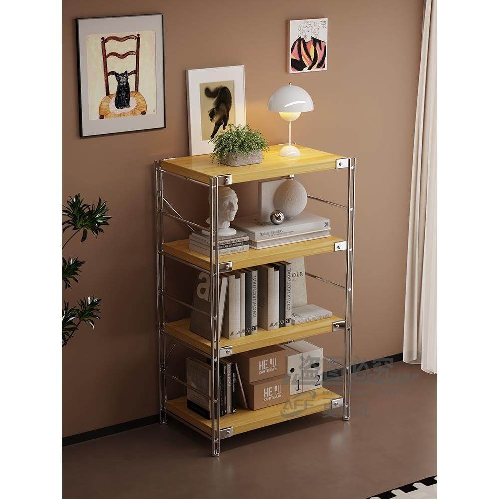 钢木置物架家用客厅靠墙收纳架厨房阳台简易储物柜货架落地展示架