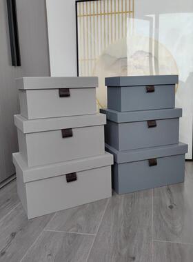 皮革收纳盒杂项组织盒样板房衣帽间家庭桌面收纳盒饰品装饰盒灰色