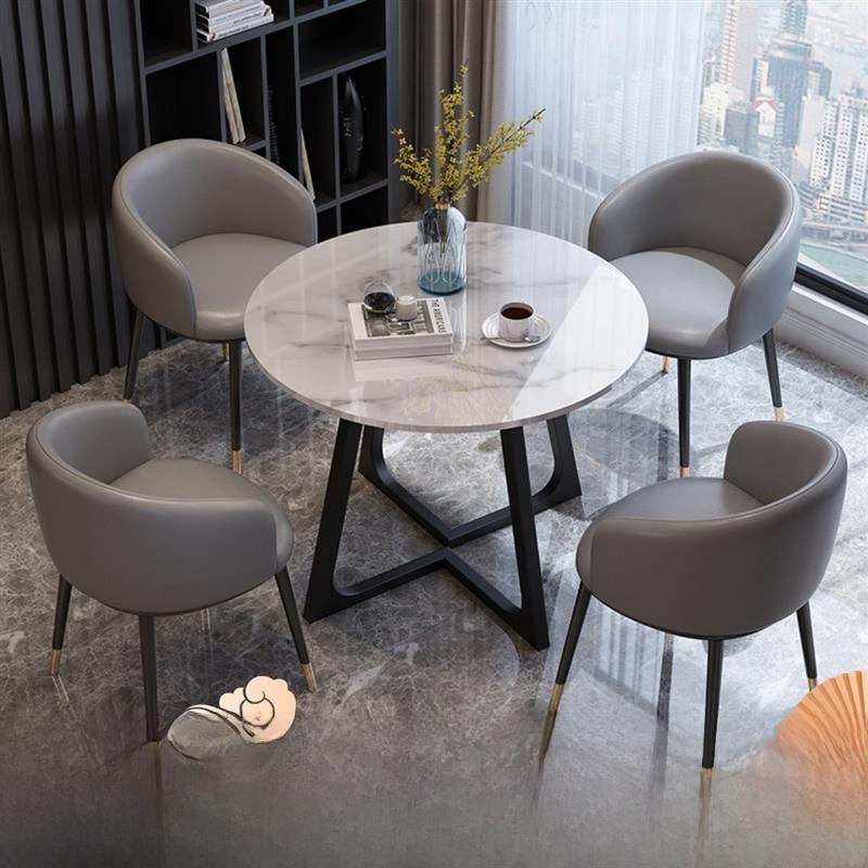 北欧轻奢大理石轻奢洽谈接待小圆桌椅组合售楼处会客商用办公现代