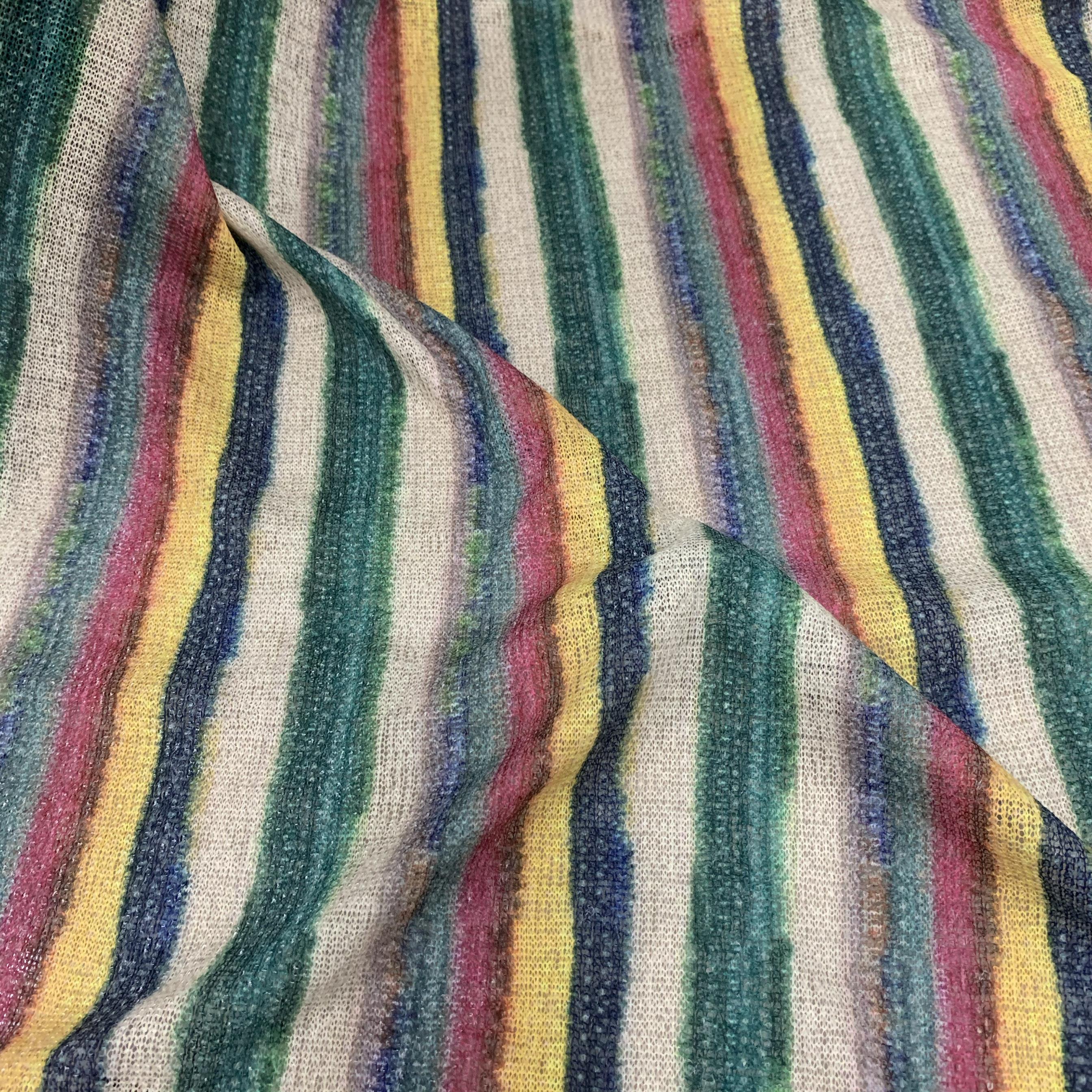 七彩彩虹竖条纹针织春秋短袖连衣裙打底衫设计师手工服装面料