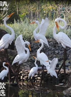 户外彷真白鹭雕塑花园水池喷泉景观装饰庭院假山造景仙鹤模型摆件