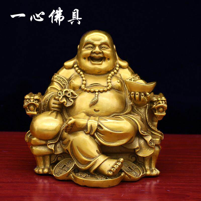 包邮纯铜弥勒佛像摆件 龙椅平安佛 招财纳福办公室镇宅工艺品