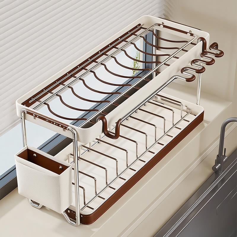厨房置物架家用台面多功能不锈钢水槽旁碗碟盘抹布餐具收纳沥水架