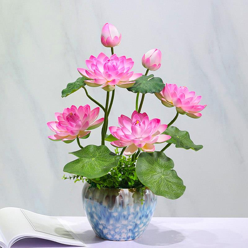 彷真荷花装饰供佛花彷真花莲花客厅摆设佛前供花塑料花假花摆件