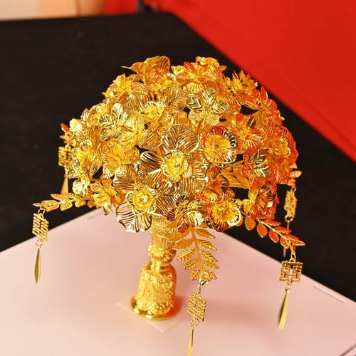 新娘结婚金色玫瑰手捧花婚礼diy材料包新婚秀禾高级中式送闺蜜礼