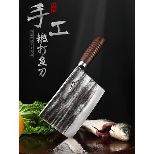 统致锻打传统手工杀鱼刀专用刀卖鱼专业斩鸡鸭砍骨刀斩切刀宰鱼刀