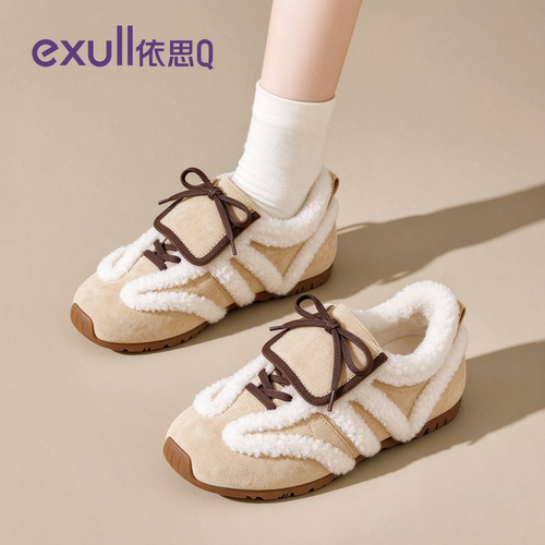 依思q加绒加厚毛绒德训鞋女鞋
