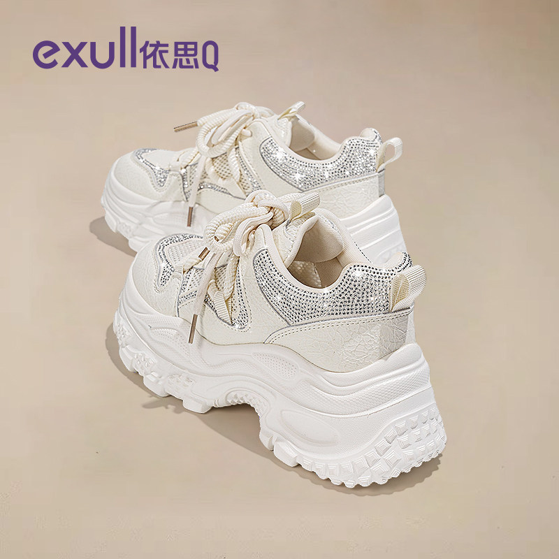 依思q厚底老爹鞋女软底增高2026春季新款水钻百搭轻便运动小白鞋,女鞋,老爹鞋,淘宝优惠券,粉丝福利购,淘宝优惠卷