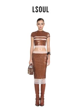 LSOUL2025春夏新品红色短袖雪纺衫套头短款条纹收腰时尚修身上装