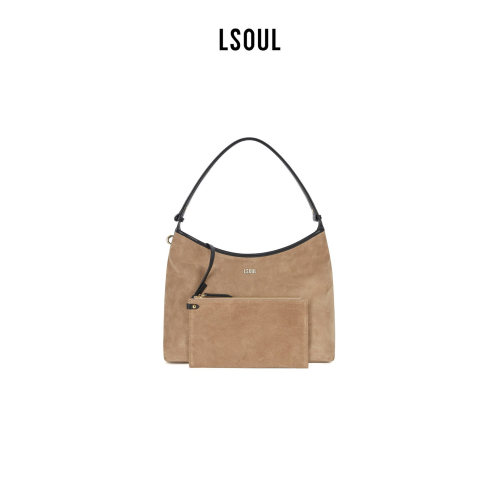 LSOUL 2025秋冬新款复古大容量牛皮包小众设计中式云朵腋下包WE