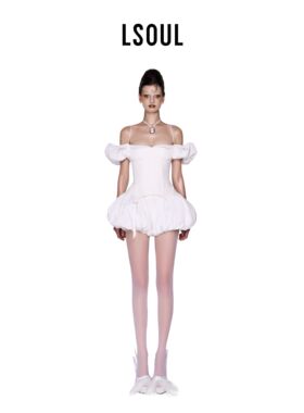 【王晟希同款】LSOUL 白色抹胸连衣裙收腰包臀显瘦修身短款裙装