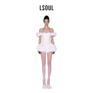 【王晟希同款】LSOUL 白色抹胸连衣裙收腰包臀显瘦修身短款裙装