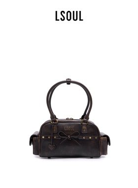 LSOUL  复古山英伦风羊皮手工时尚高级感百搭蝴蝶结装饰手提包