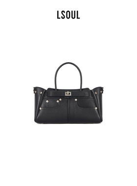 LSOUL 2025秋冬新款静奢风做旧牛皮手提包时尚通勤轻便女包