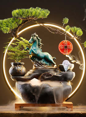 流水生财招财猫客厅装饰循环水灯圈倒流香摆N件办公室桌面开业礼