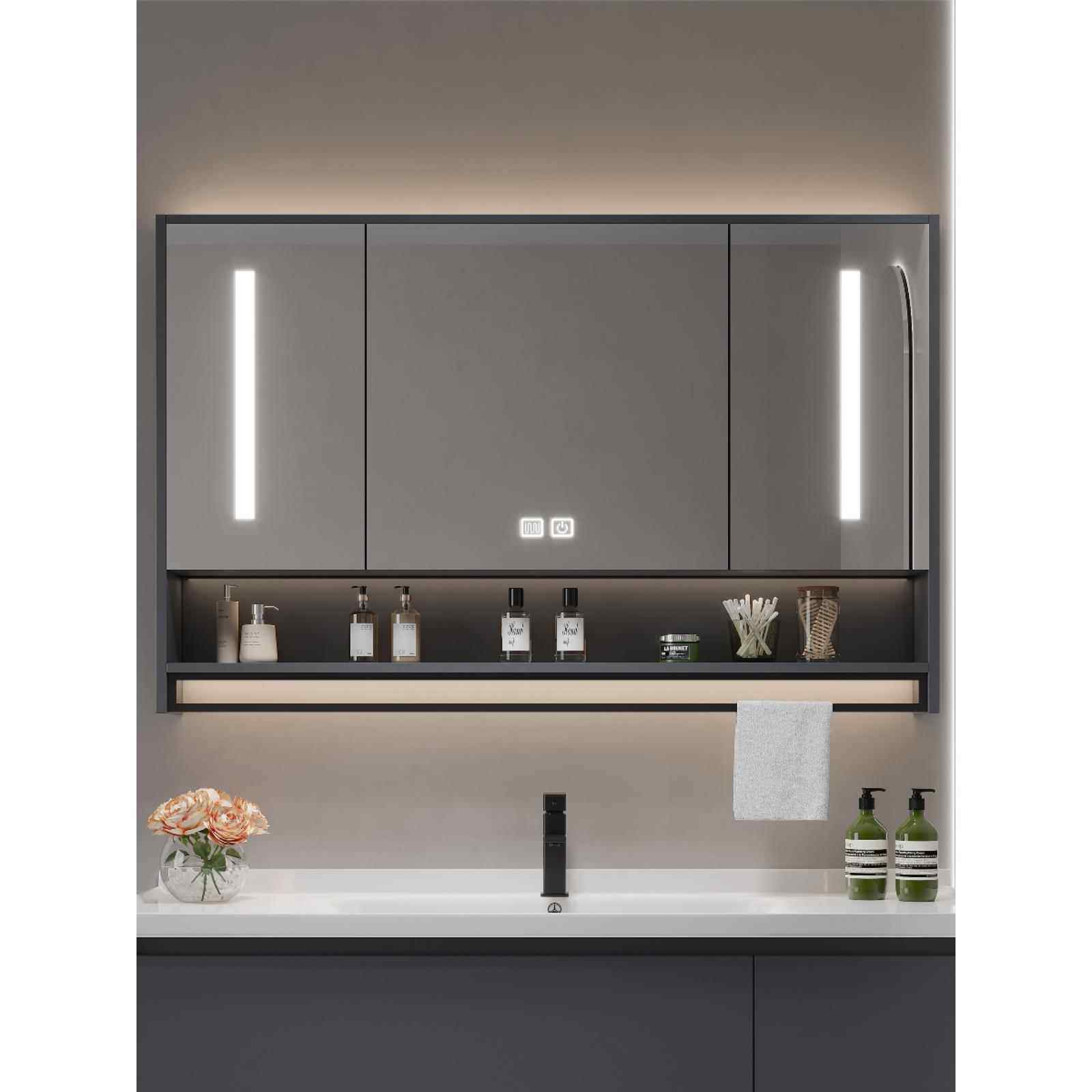 小户型智能美颜灯镜柜高清银镜浴室镜柜超窄小户型卫生间洗漱镜柜