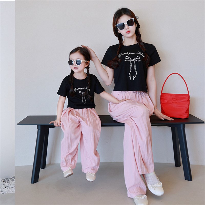 喵一个2025春夏玩亲子套装韩版母子母女网红卡通印花t恤休闲山本