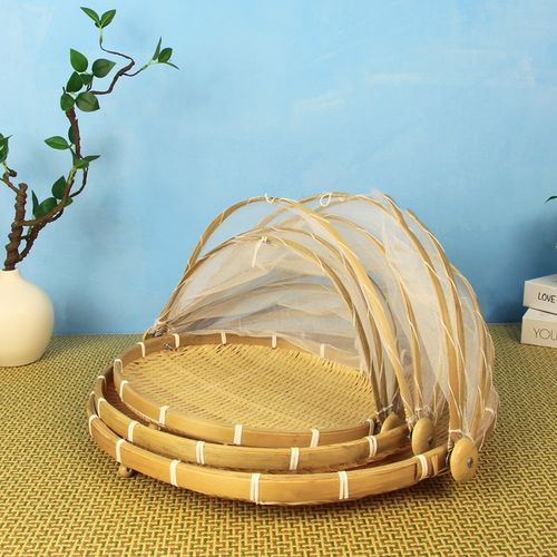 手工制作竹编菜罩收纳篮家用可折叠簸箕防苍蝇防虫食物罩饭菜罩子