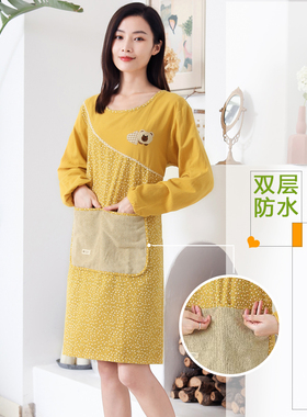 2020新款时尚家居围裙纯棉防水防油居家做饭工Q作服罩衣女士反穿