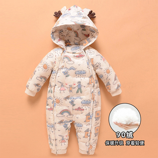 女宝婴儿连体羽绒服宝宝羽绒连体衣加厚幼童羽绒外出爬服冬季男宝