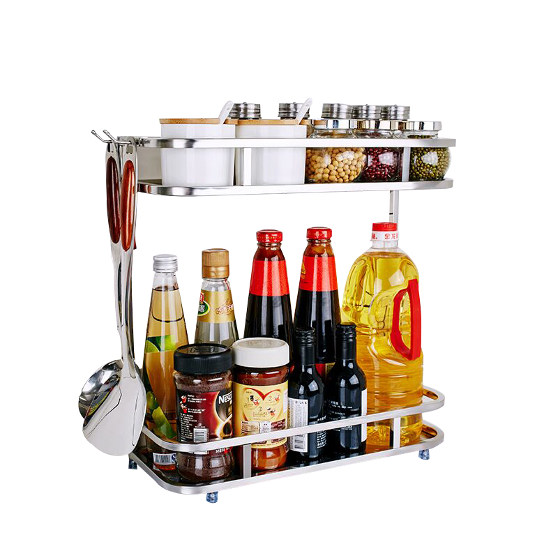 厨房浴室置物架落地不锈钢卫生间吸盘式壁挂调味料收纳2层免打孔