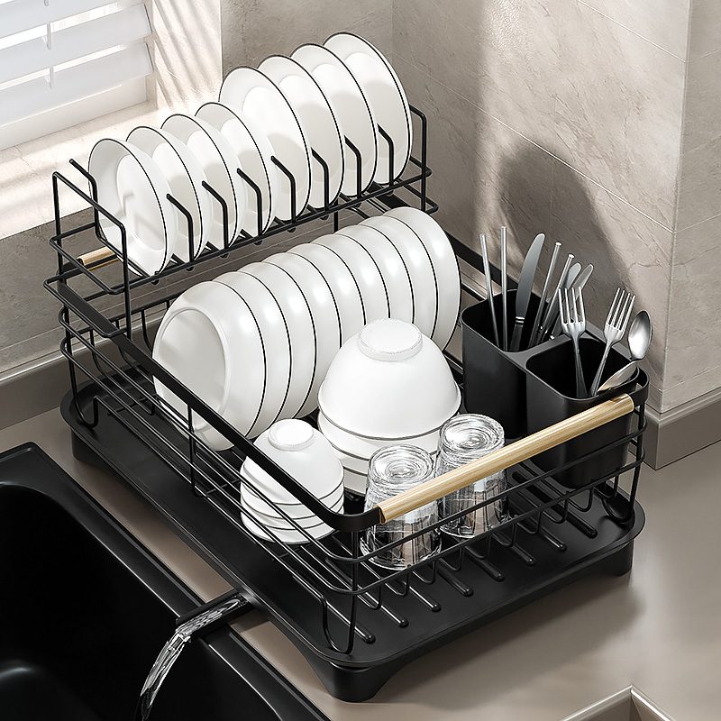 碗碟收纳架双层沥水碗盘架碗架简约厨房置物架子碗筷沥水架收纳盒