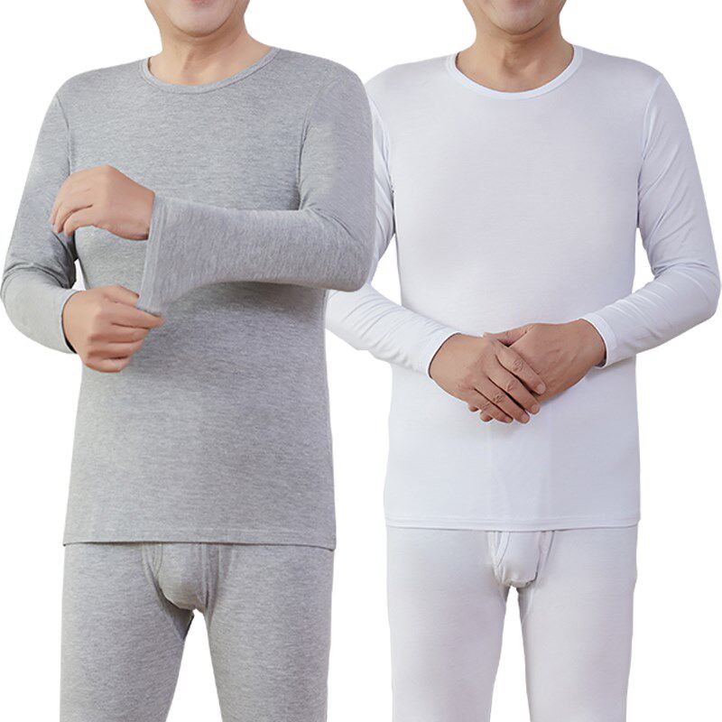 纯棉秋衣秋裤套装男士圆领保暖内衣低领I全棉毛衫打底内穿衬衣衬