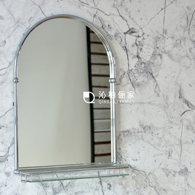 圆形带置物架卫生间浴室镜免打孔洗手间洗漱台壁挂化妆镜壁挂墙式