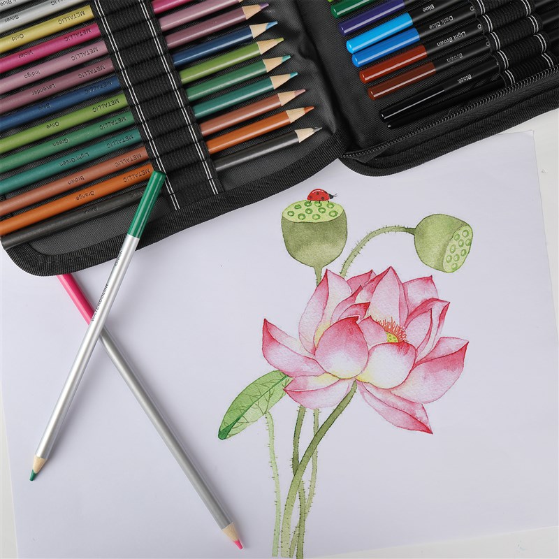 素描彩铅套装72件套拉链包学生初学者水溶铅笔美术生彩铅绘画工具