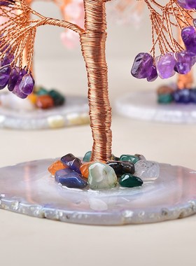 水晶树摆件天然粉水晶原石招桃花送礼物白紫黄水晶招财树桌面饰品