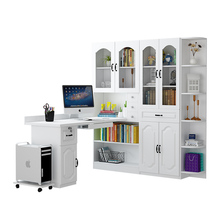 转角纯实木台式电脑桌带书架书桌书柜组合儿童学习桌家用写字桌子