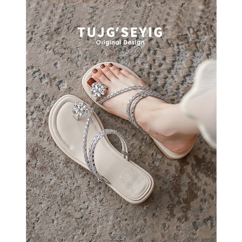 凉拖鞋女夏外穿人字拖鞋2024新款水钻夹趾大码女凉鞋41一43脚宽胖,女鞋,人字拖,淘宝优惠券,粉丝福利购,淘宝优惠卷