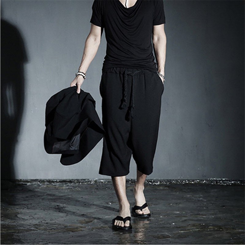 男式时尚休闲个性七分阔脚低档裤沙滩裤夜店加大码