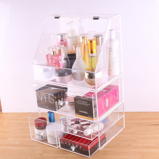 超大号多层抽屉式化妆品收t纳盒 透明亚克力桌面护肤品收纳盒防尘