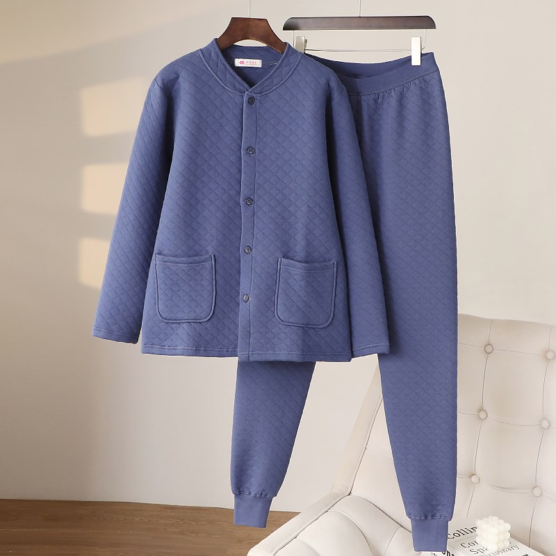 冬季老年人保暖内衣男款加绒加厚纯棉秋衣秋衣裤套装爸爸棉衣棉裤