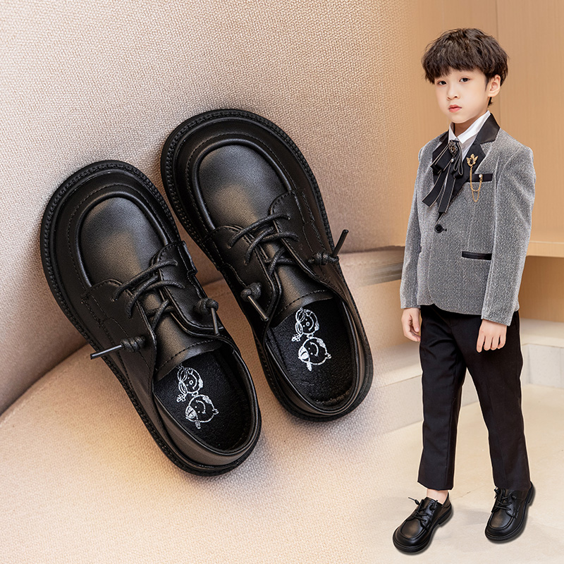 男童小皮鞋软底春秋儿童黑色单鞋子英伦风表演白色豆豆演出鞋