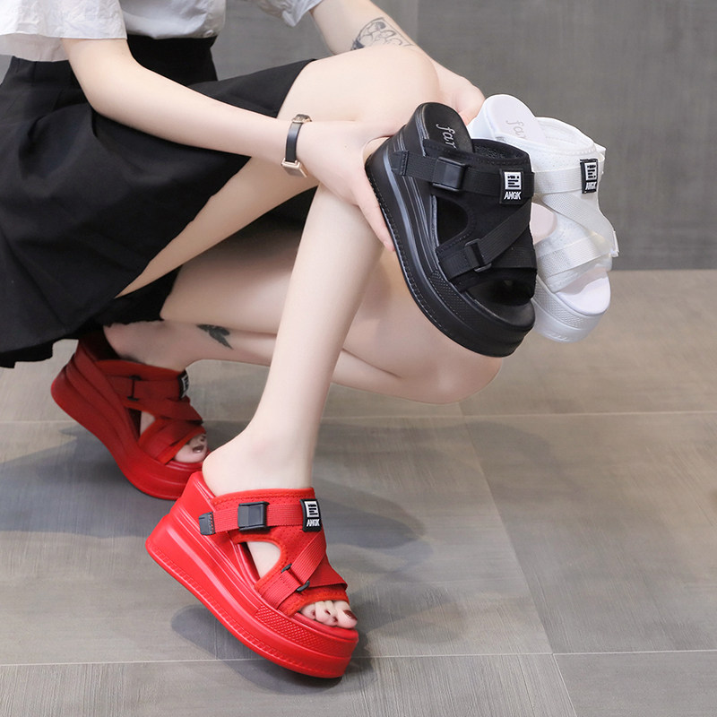 拖鞋女2021年新款夏季厚底内增高时尚ins潮懒人鞋外穿网红一字拖