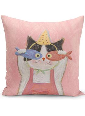 Inki X白粥无盐画家鱼眼猫枕头套方形靠背汽车枕边沙发枕头