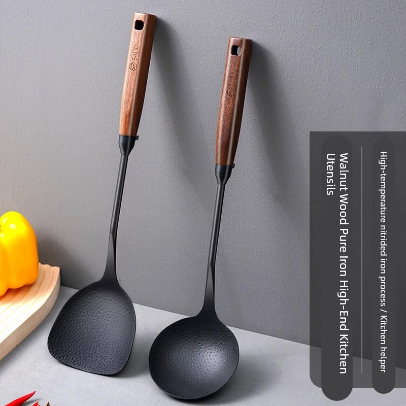 日本sp铸铁锅铲家用木柄铁铲不粘锅专用厨具汤勺炒菜铲子氮化锅铲