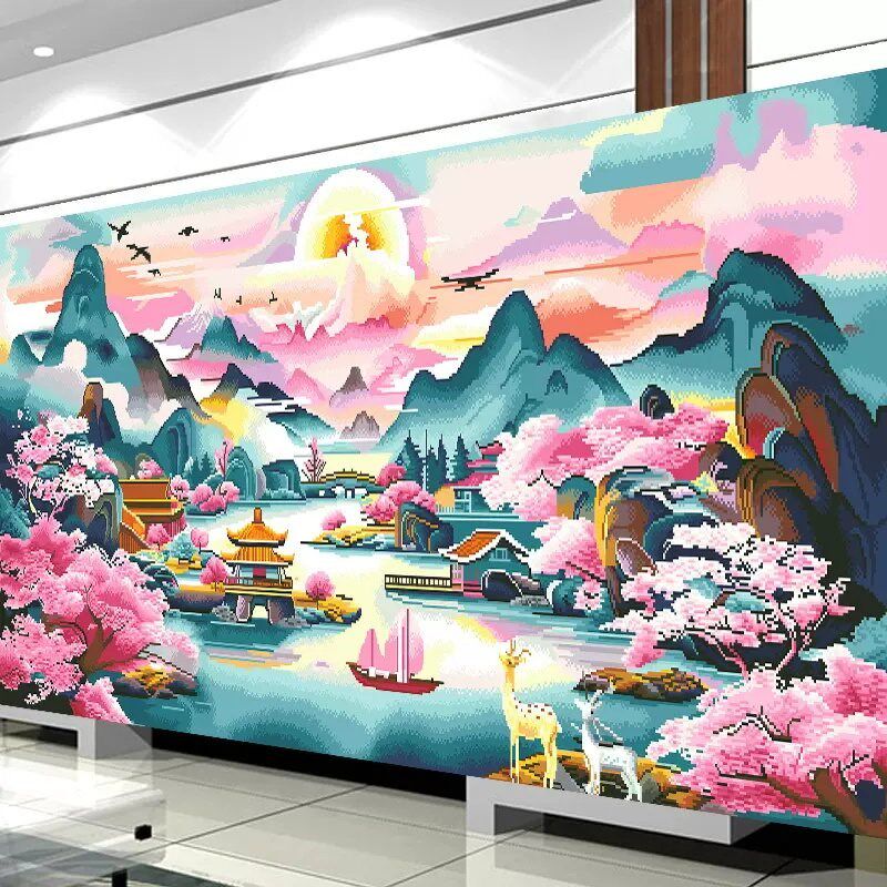 2024年新款钻石画满钻发财鹿手工5d砖石画贴钻十字绣客厅风景大画