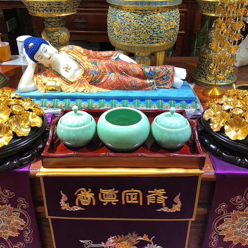 福慧佛具法器佛堂佛龛拜垫木鱼铜庆引庆铃鼓托盘龙泉青瓷香炉粉盅