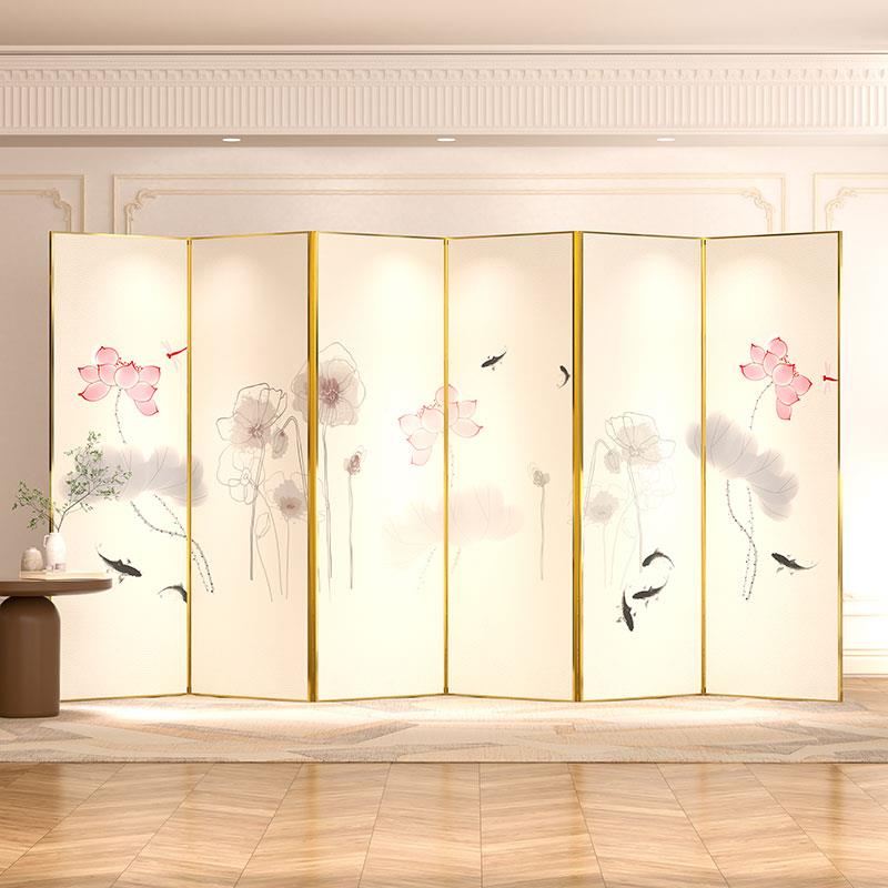 中式屏风荷花隔断客厅卧室遮挡床家居办公玄关折叠移动铝合金屏风