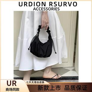 UR高级定制包包女抽绳褶皱云朵包尼龙布袋包柔软花边手提腋下包