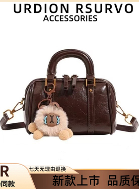 UR高级感复古软皮枕头包包女2025新款百搭圆筒包小众轻奢手提斜挎